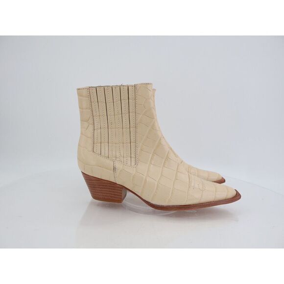Schutz Briani Crocodile Embossed Leather Bootie Western Ivory Chelsea Pointy 5B - Picture 2 of 11